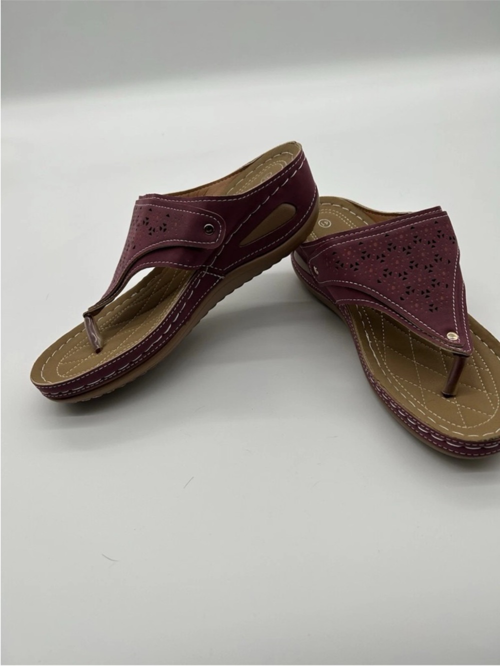 Women's Dusty Pink Thong Wedge Sandals with Laser-Cut Upper